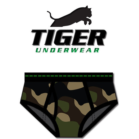 Boy's Army Mid Rise Double-Seat Brief - Tiger Underwear